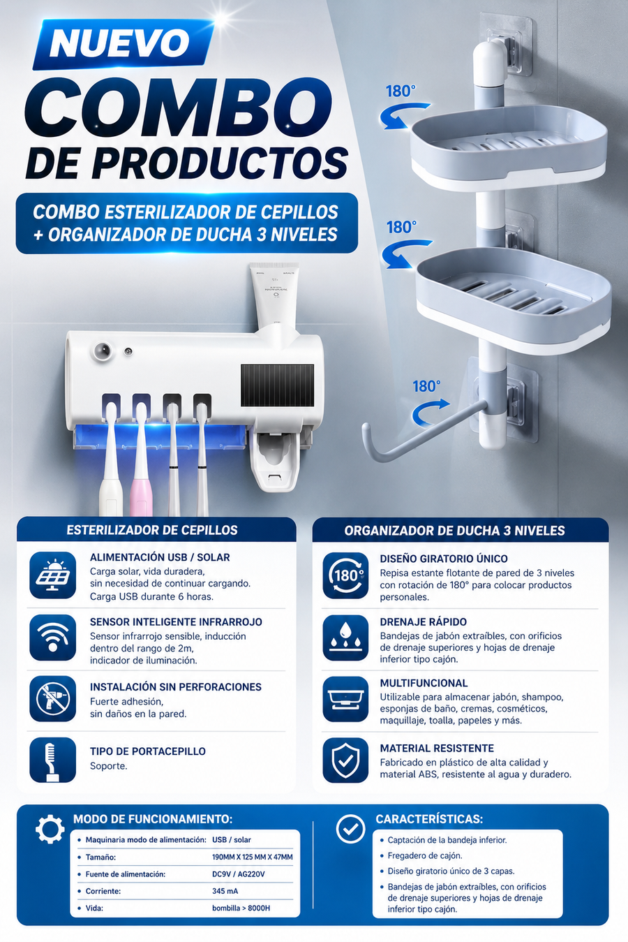Combo soporte de cepillos y org de jabon